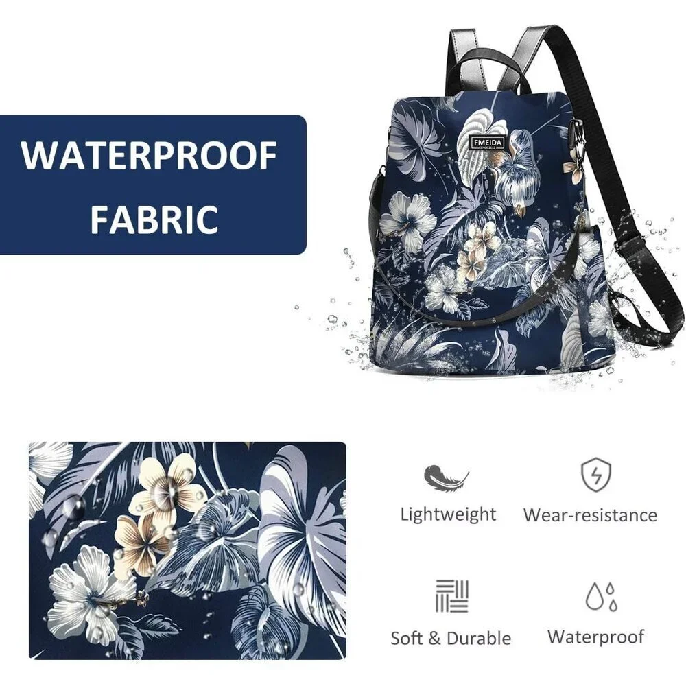 Lightweight Hawaii Flower Backpack Purse with Anti-Theft Design - 13" x 5.9" - Picture 6 of 7